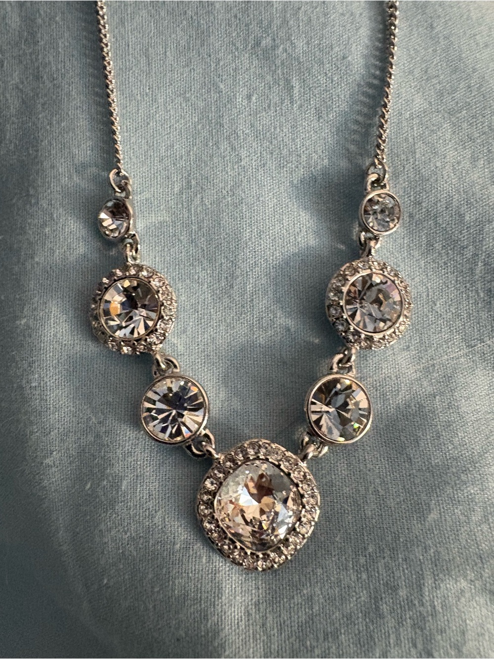 GIVENCHY Silver Crystal STATEMENT NECKLACE